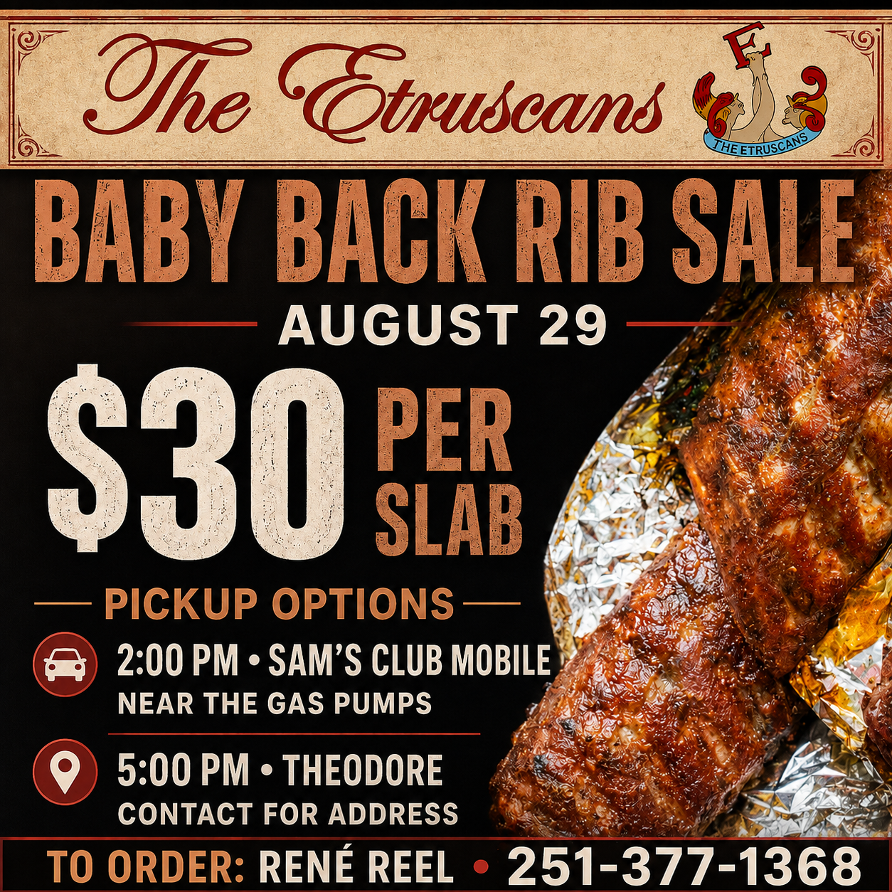 The Etruscans Baby Back Rib Sale — Orders Open Now flyer